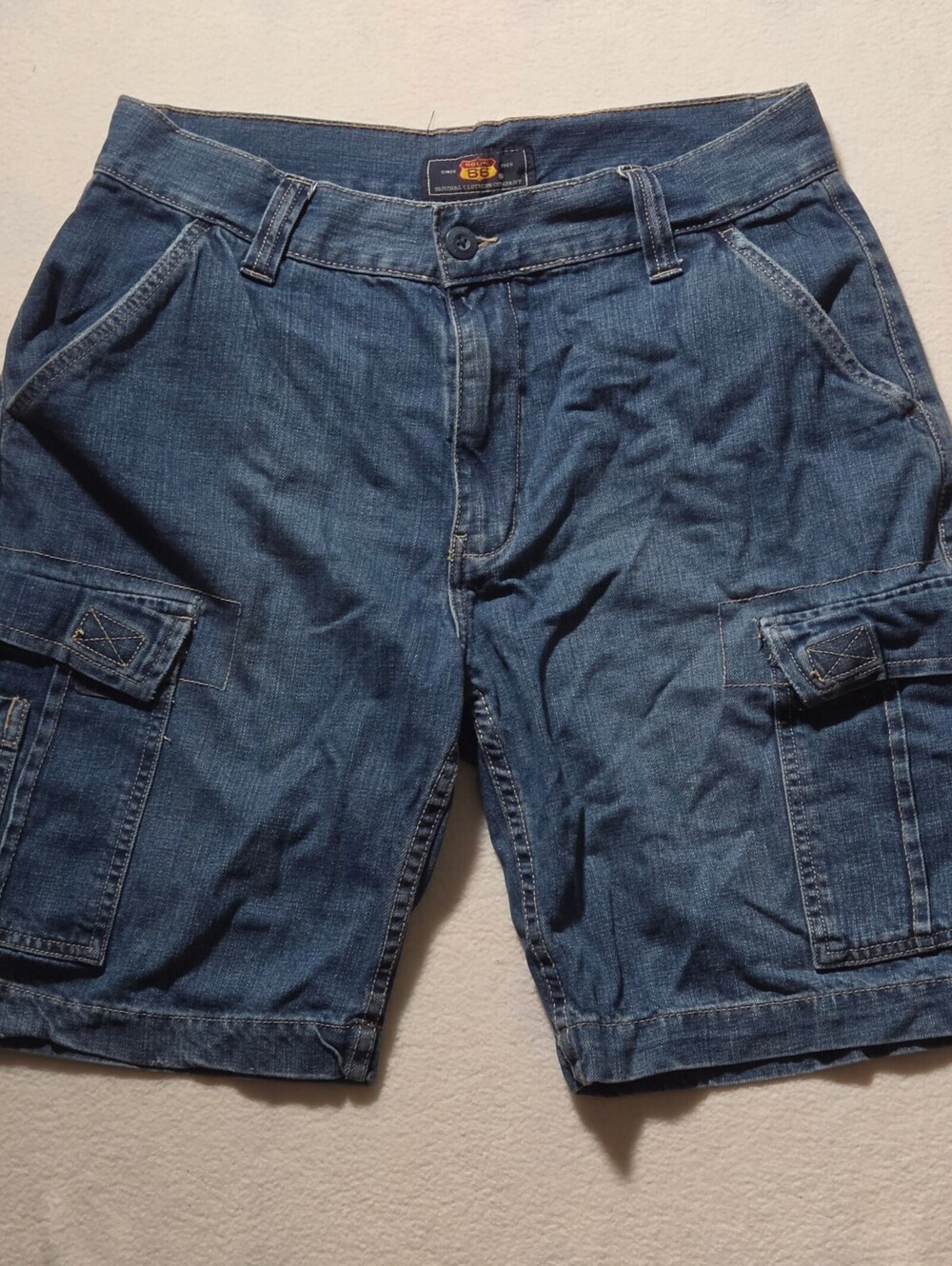 Route 66 Men's Denim Cargo Shorts Size 34 Blue Cotton